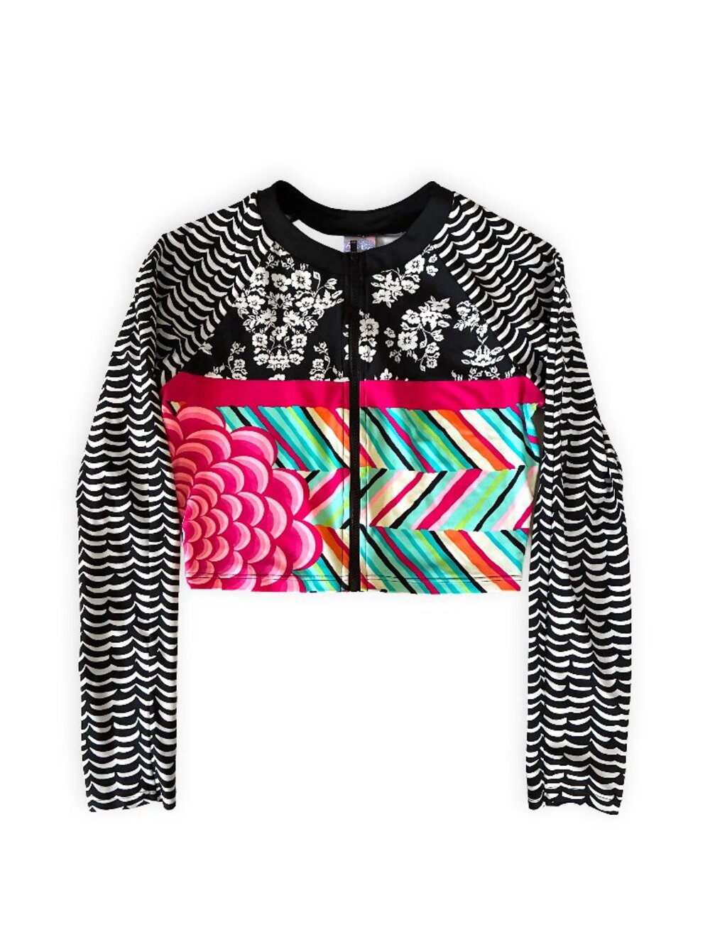 Coco Rave Floral Raglan Cropped Zipped Rashguard Top